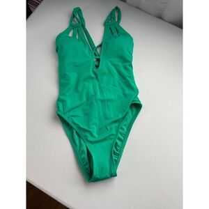 Time and Tru‎ Green One Piece Swimsuit Cutout High Leg Adjustable Straps XS